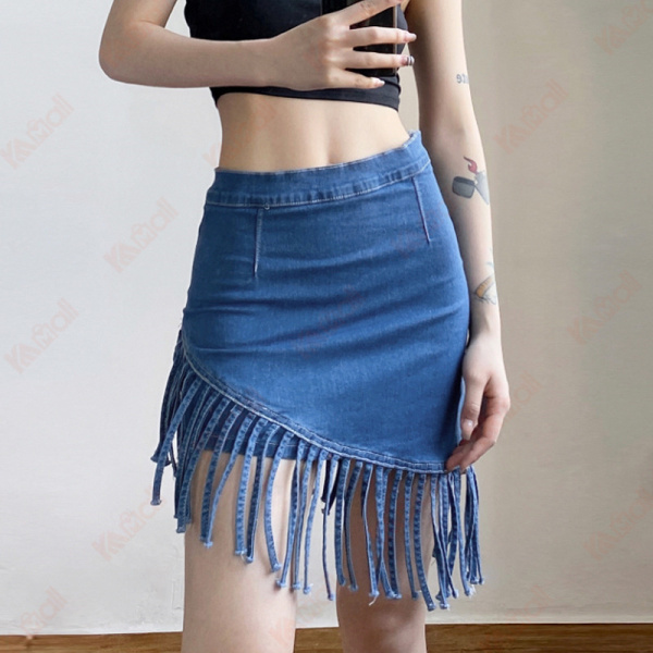 plain blue street denim skirt